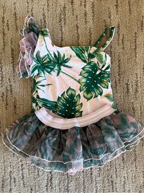 Shade Critters Pink Palm One-Shoulder One-Piece with Matching Skirt